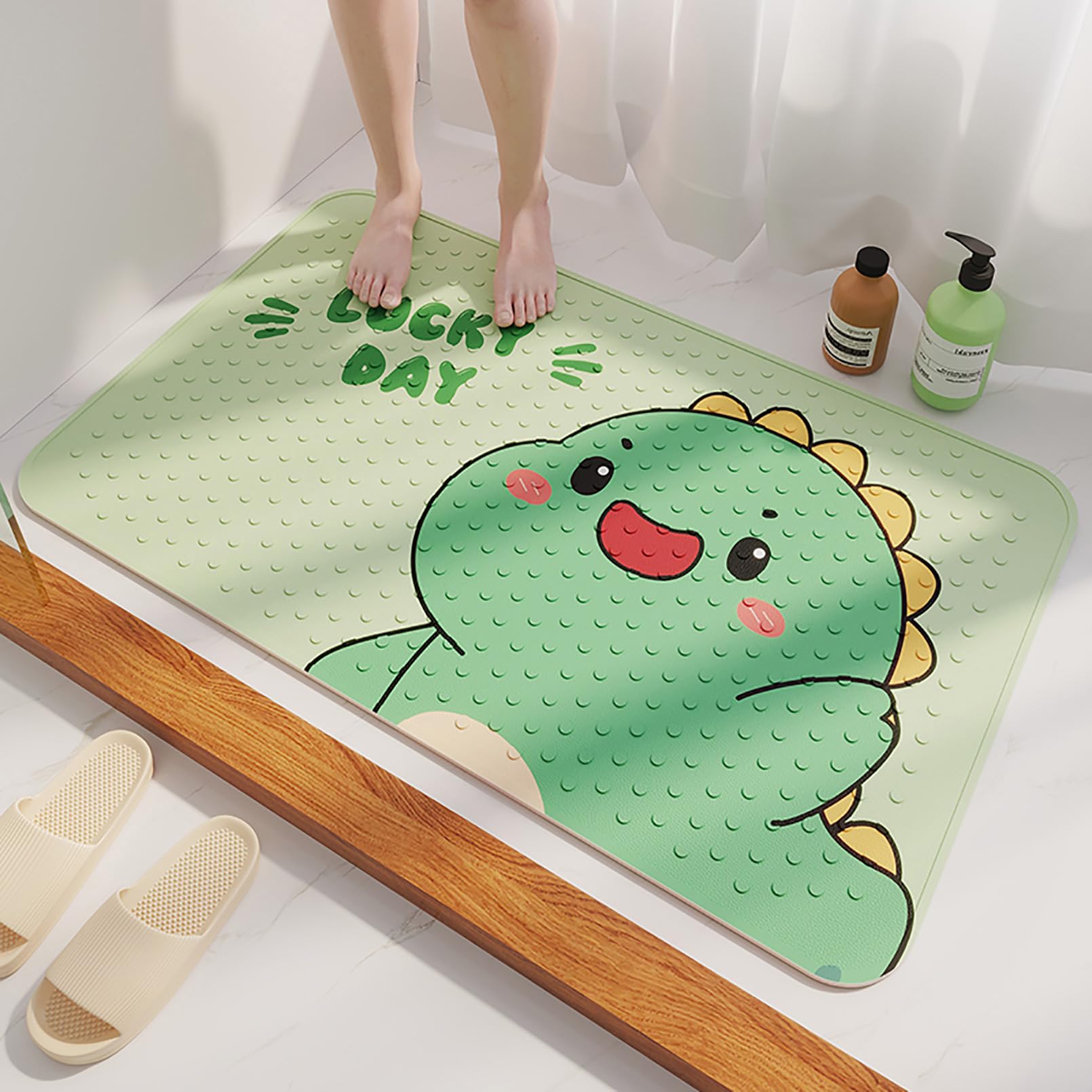 PevfeciyShower mat anti-slip fun soft and comfortable PVC anti-slip shower mat with suction cup to reduce the risk of slipping in the bathroom,K,50x80 cm