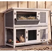 STILLCOVE Large Rabbit Hutch Outdoor 2-Story Bunny House with Hay Feeder