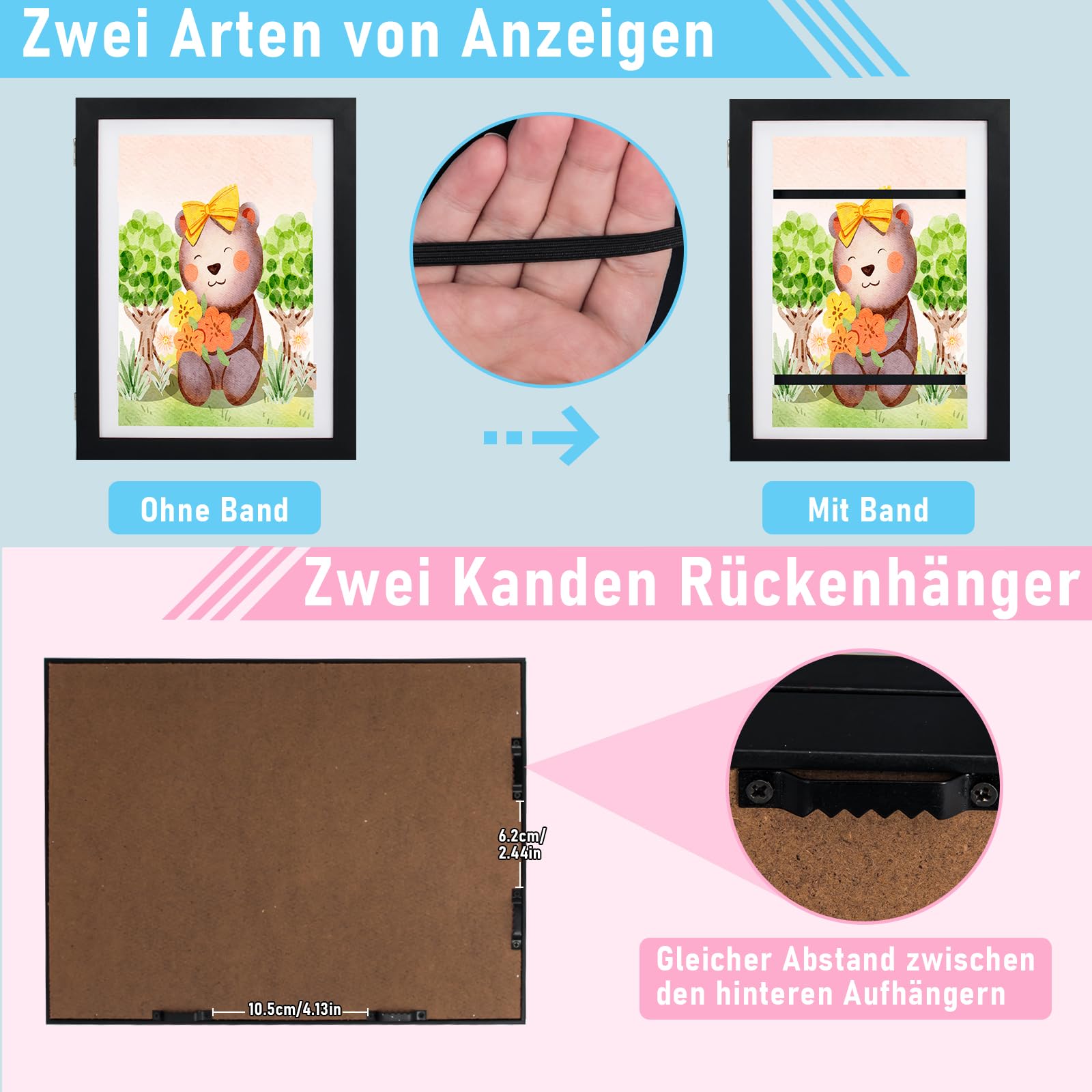 Bilderrahmen A4 Kinderzeichnungen,kinder kunstbilderrahmen zum öffnen, A4 aufklappbar Frontöffnung Bilderrahmen Kinderbilder,Befüllbarer Wechseln fotorahmen für Kinderzeichnung(2pc,schwarz)