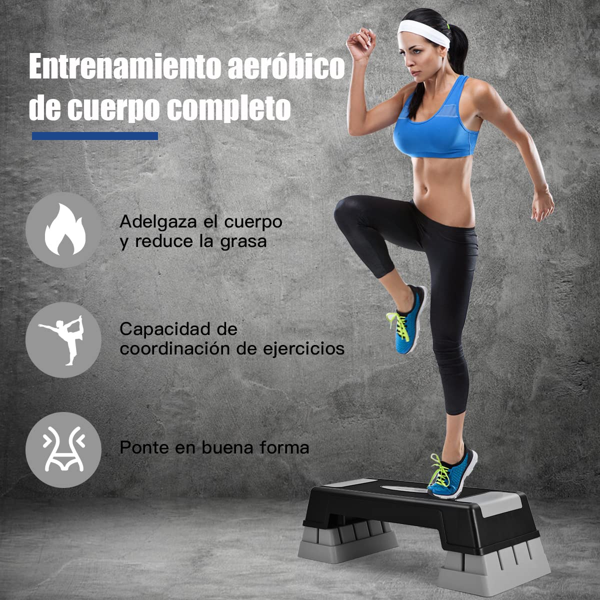 COSTWAY Stepper Fitness avec Guidon Ajustable en Hauteur, Pédales Antidérapantes, Ecran LCD, Résistance Réglable Noir - Sport