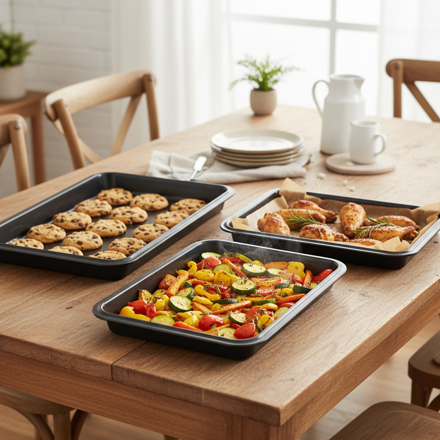 besto Bandeja antiadherente para horno (juego de 3) | Bandeja de acero al carbono para cocinar y asar | Apto para lavavajillas, no tóxico y fácil de limpiar