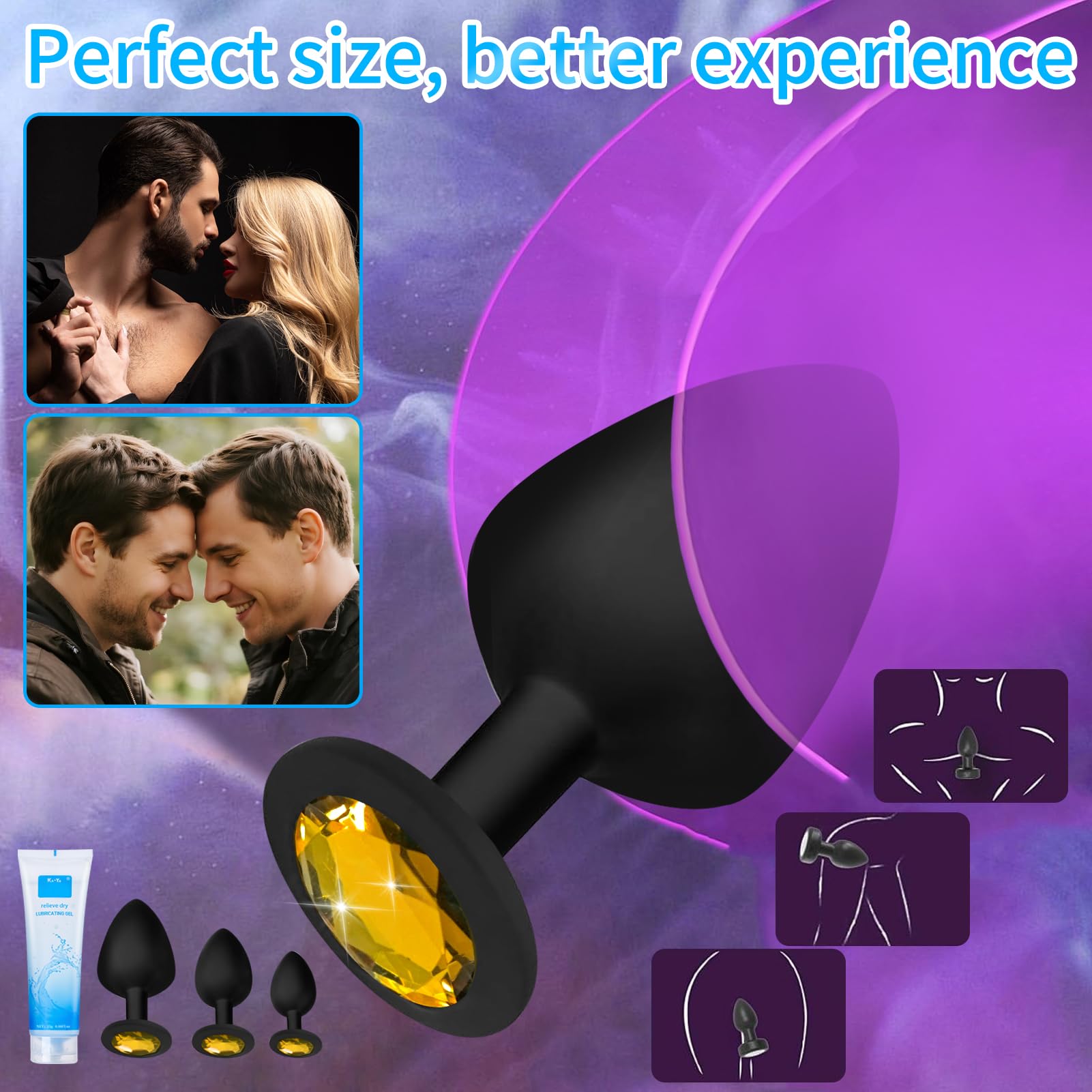Plug anale # per donne e uomini, set di plug anali con lubrificante, plug anali in silicone, grandi, medi e piccoli, per principianti, donne, uomini e coppie