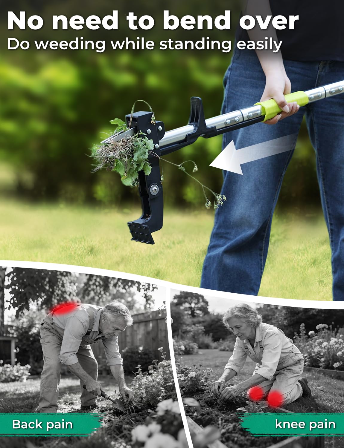 YISSVIC Weed Puller Stand-up Weed Removal Tool Stainless Steel 4-Claw with Foot Pedal, Telescopic Root Remover for Garden, Adjustable D-Shaped Non-Slip Handle - 2