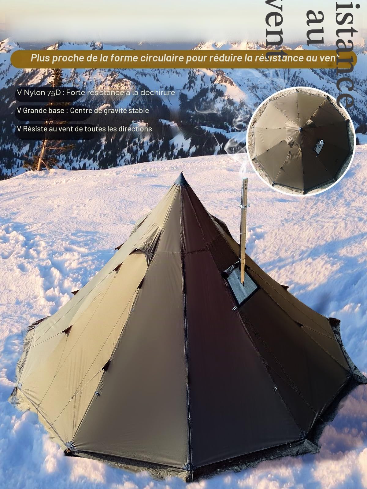 TOMOUNT Tipi Tente indienne en nylon pour 6 personnes Tente pyramidale avec trou de poêle pour poêle de tente 4 ans Tente de camping pour extérieur, camping, randonnée, trekking