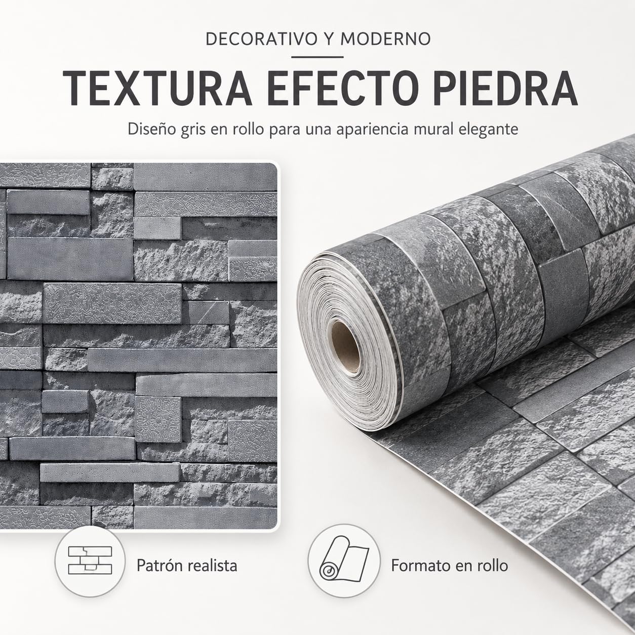 Genérico Papel Pintado 3D Efecto Ladrillo Gris Oscuro, Rollo PVC 10x0.53m