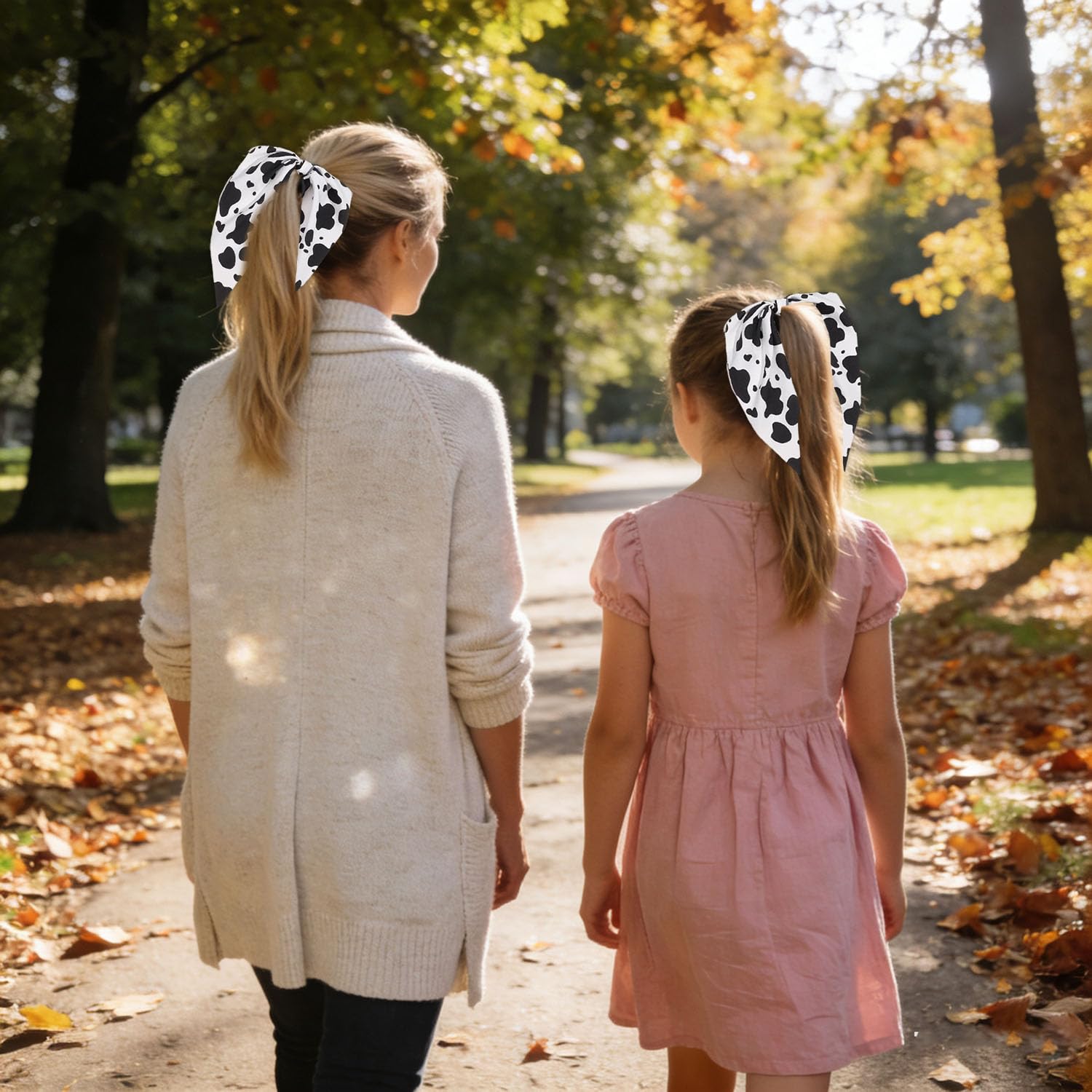 2 Pack Cow Print Hair Bands for Women,Elastic Hair Tie Ropes, Non-slip Bow Hair Scarf Scrunchies Accessories for Curly Straight Thin Thick Fine Hair - Image 6