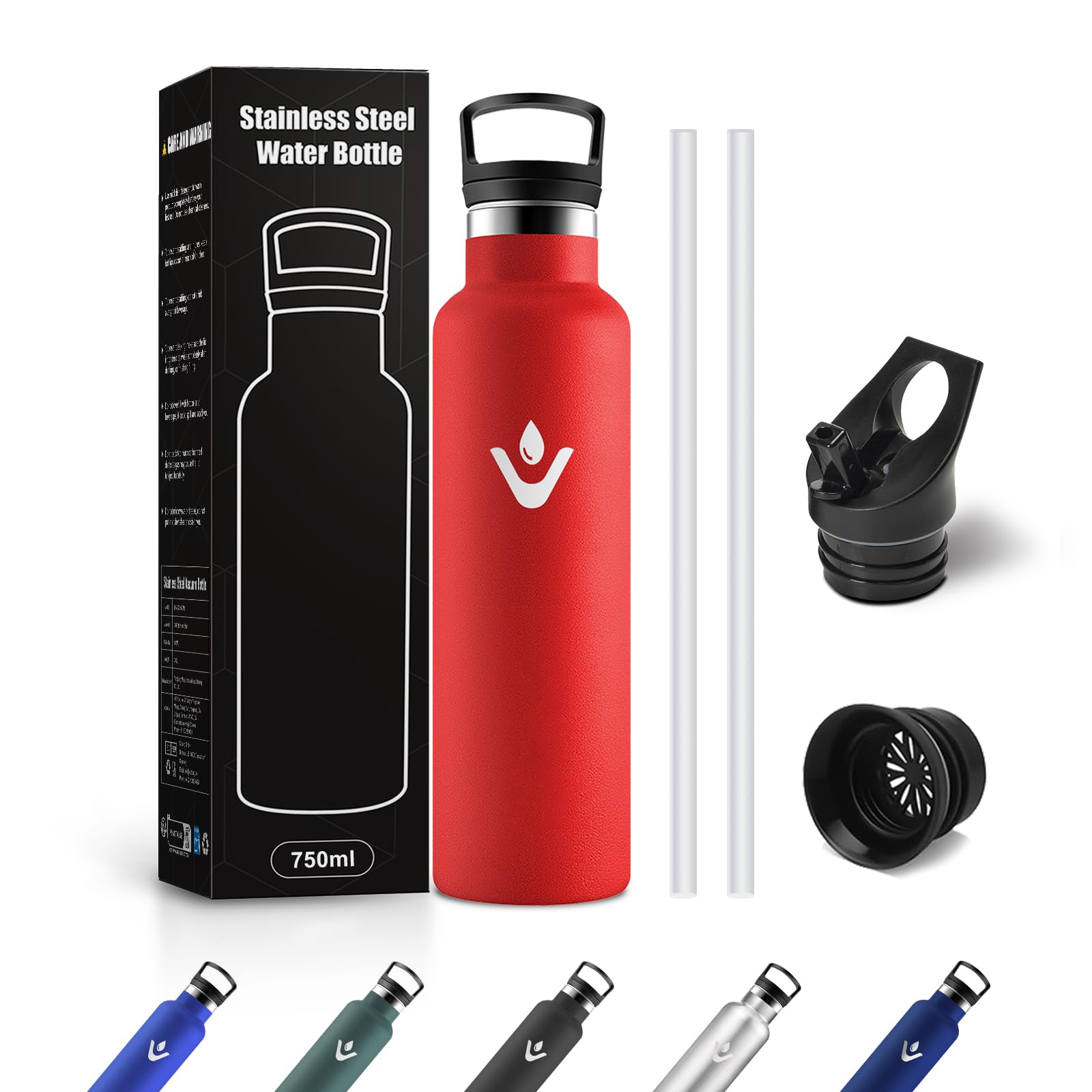 Borraccia Termica 750ml, Bottiglia con Cannuccia, senza BPA, Riutilizzabile, a Prova di Perdite, per Viaggio, Campeggio, Scuola, Gimnasio