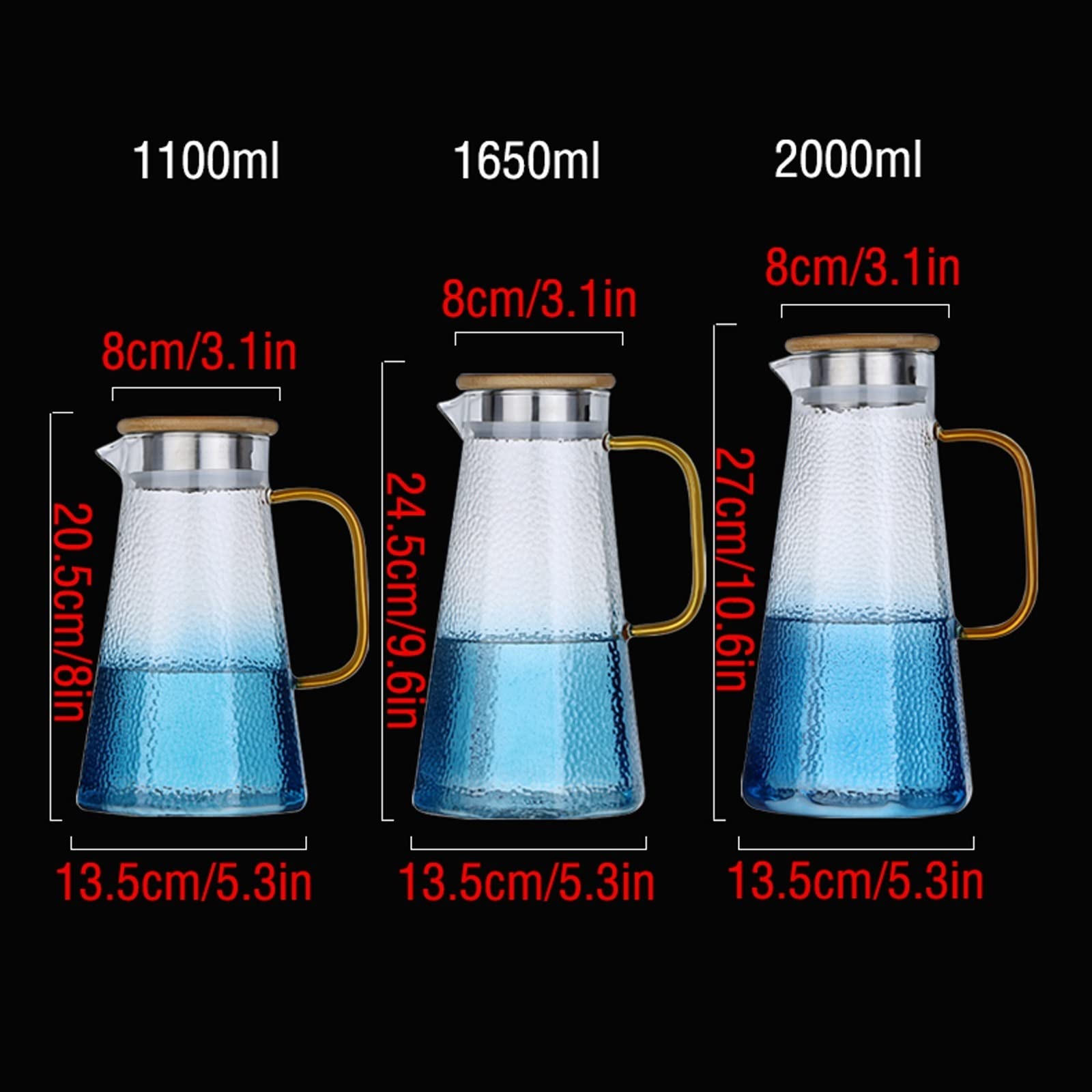 Krüge Blauer Glaskrug mit Deckel und Griff einfach sauber hitzebeständige Borosilikat -Glas -Teekannen for Saftmilch kalt oder heiße Getränke Wasserkrug (Size : 1.1L)