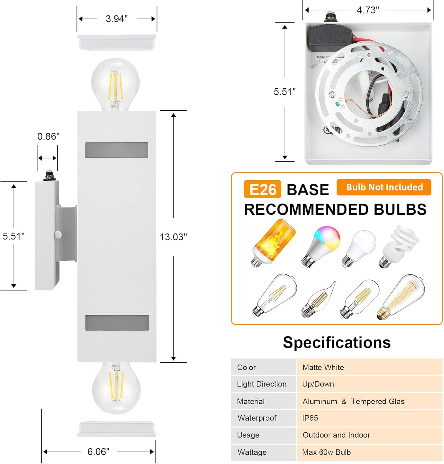 Dusk to Dawn Sensor Outdoor Wall Lights,2 Pack, Aluminum Modern Waterproof Square Cylinder Wall Lantern Exterior Up Down Light Fixtures Matte White with Frosted Glasses