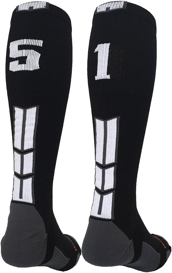 MadSportsStuff Black Player ID Custom Number Over the Calf Socks for Softball Baseball Football Boys and Girls