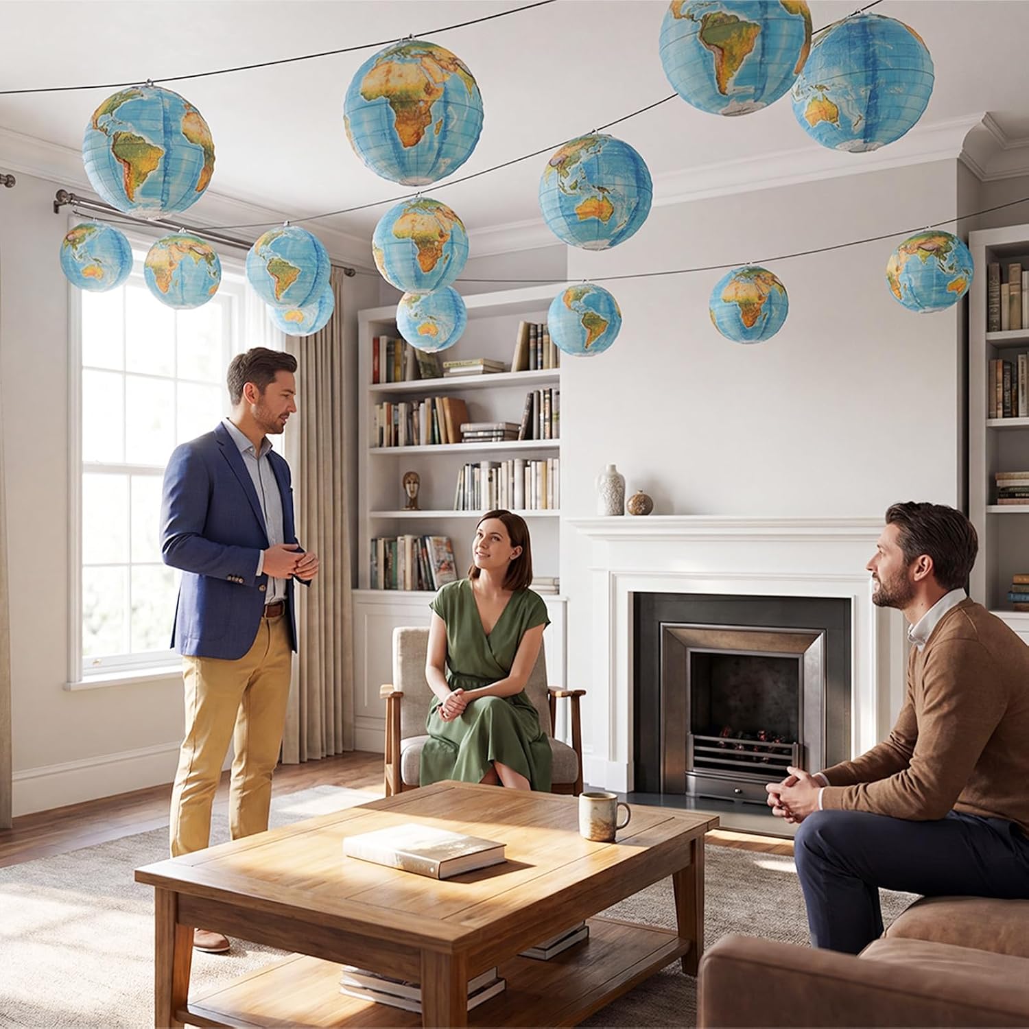34 Pcs World Map Paper Lanterns, 8 Inch Earth Globe Hanging Lantern | Classroom Lantern Decor, Travel Themed Party Decorations, for Home Back to School Birthday Supplies