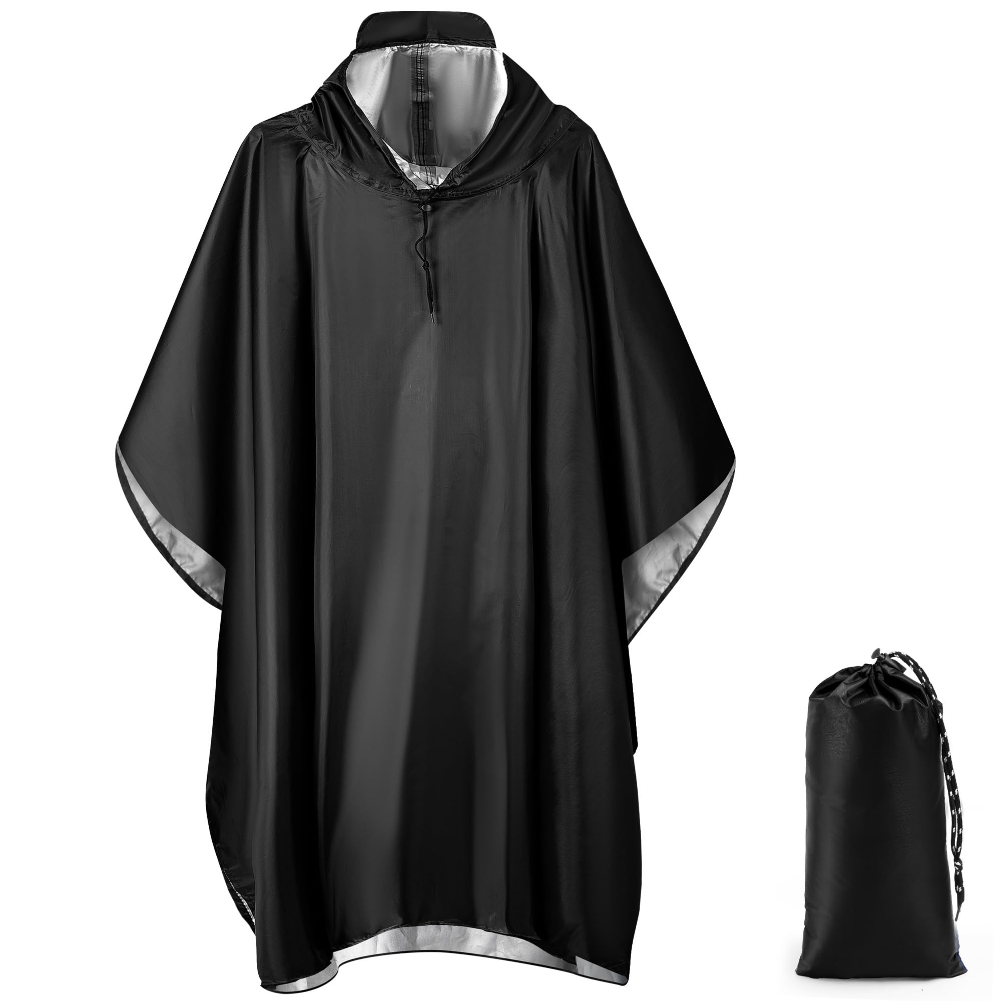 Vortix Poncho de pluie réutilisable 3 en 1 pour homme et femme, veste de pluie, Noir, L
