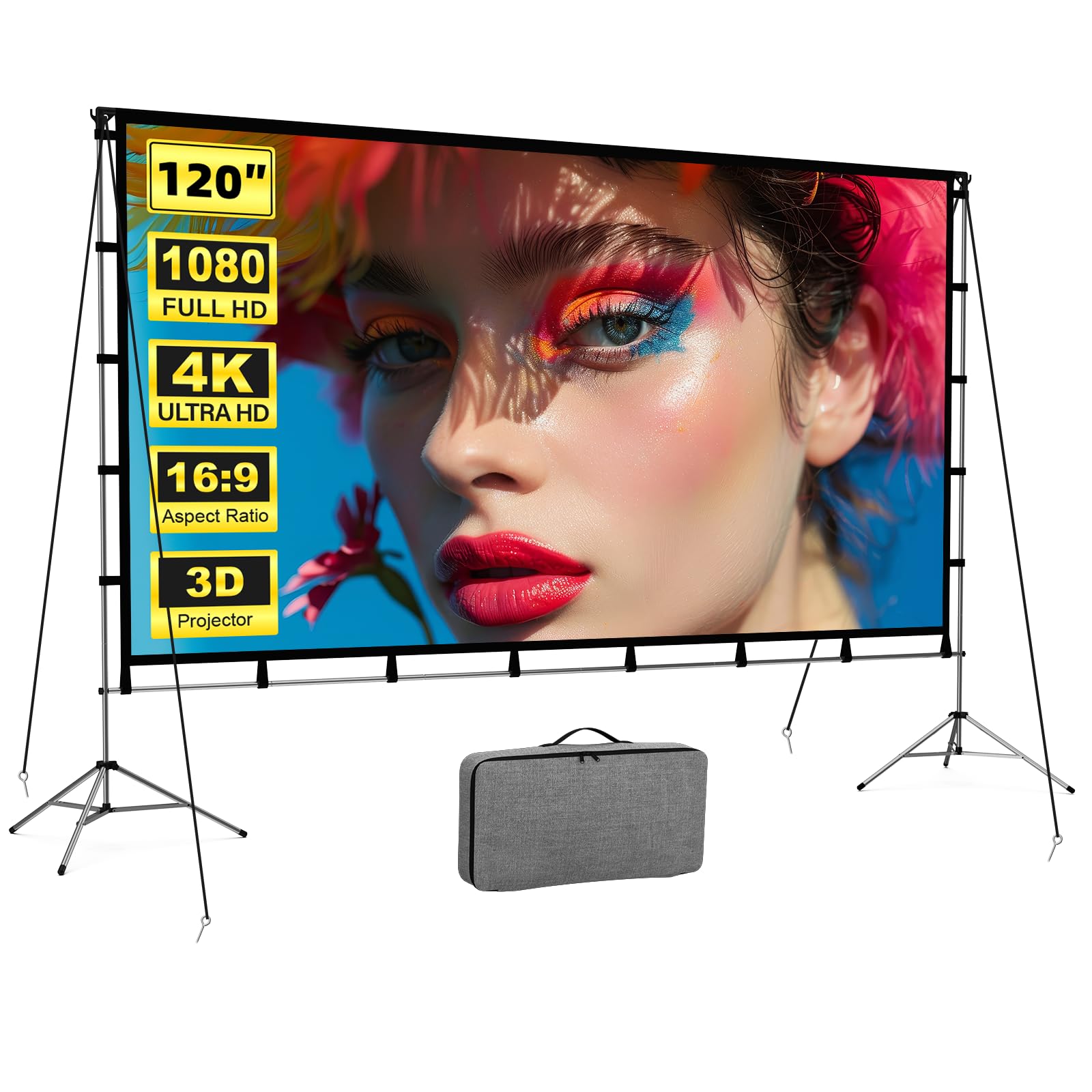 Vamvo Écrans de Projection - 120 Pouces - Support pliable, Écran portable, un choix idéal pour regarder des films de cinéma à la maison, au camping en plein air et d'autres activités de loisirs encore