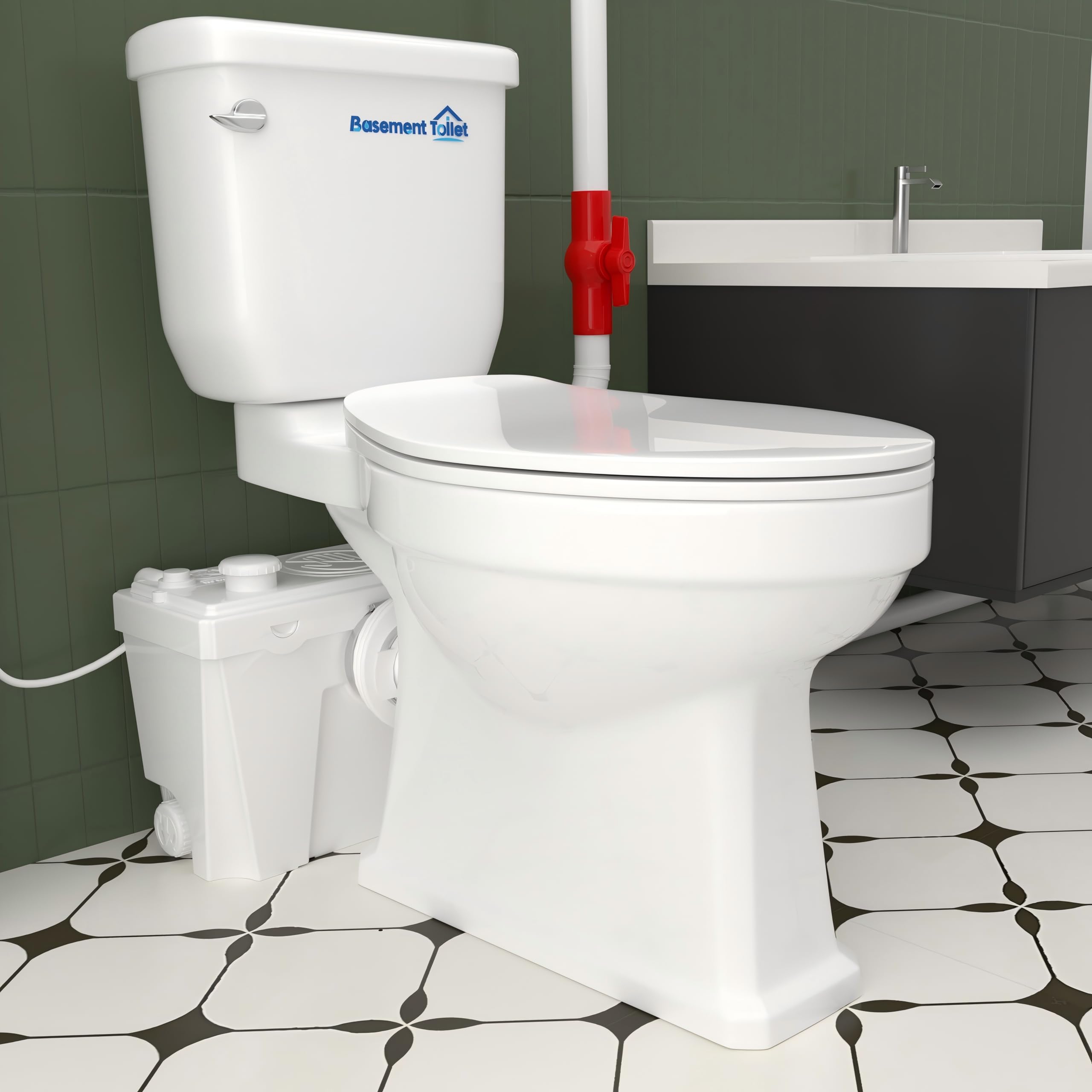 Macerating Toilet System for Basement, Upflush Toilet with Pump, 4 Inlets