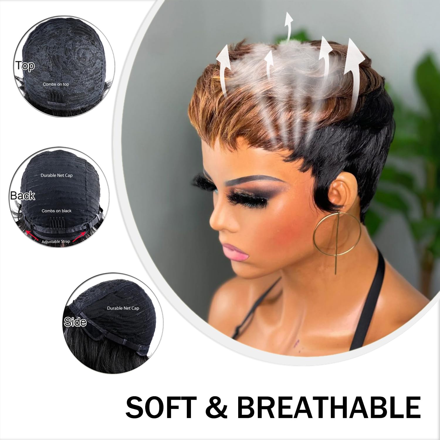 Short Pixie Cut Wig Human Hair Glueless Full Machine Made Adjustable Straps Short Pixie Cut Wig Human Hair Burgundy Color Glueless Pixie  main image 2