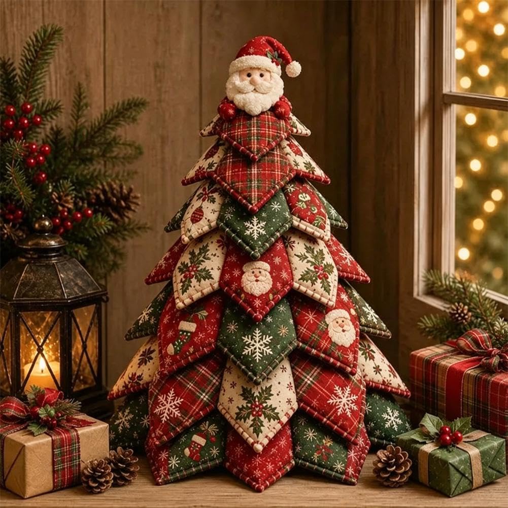 Christmas & Halloween DIY Quilted Fabric Tree Craft Kit - 3D Padded Patchwork Sewing Set for Beginners,Quilt Kits with Fabric and Pattern,Christmas Patchwork Fabrics DIY Decor Kit,Gift for Craft Lover