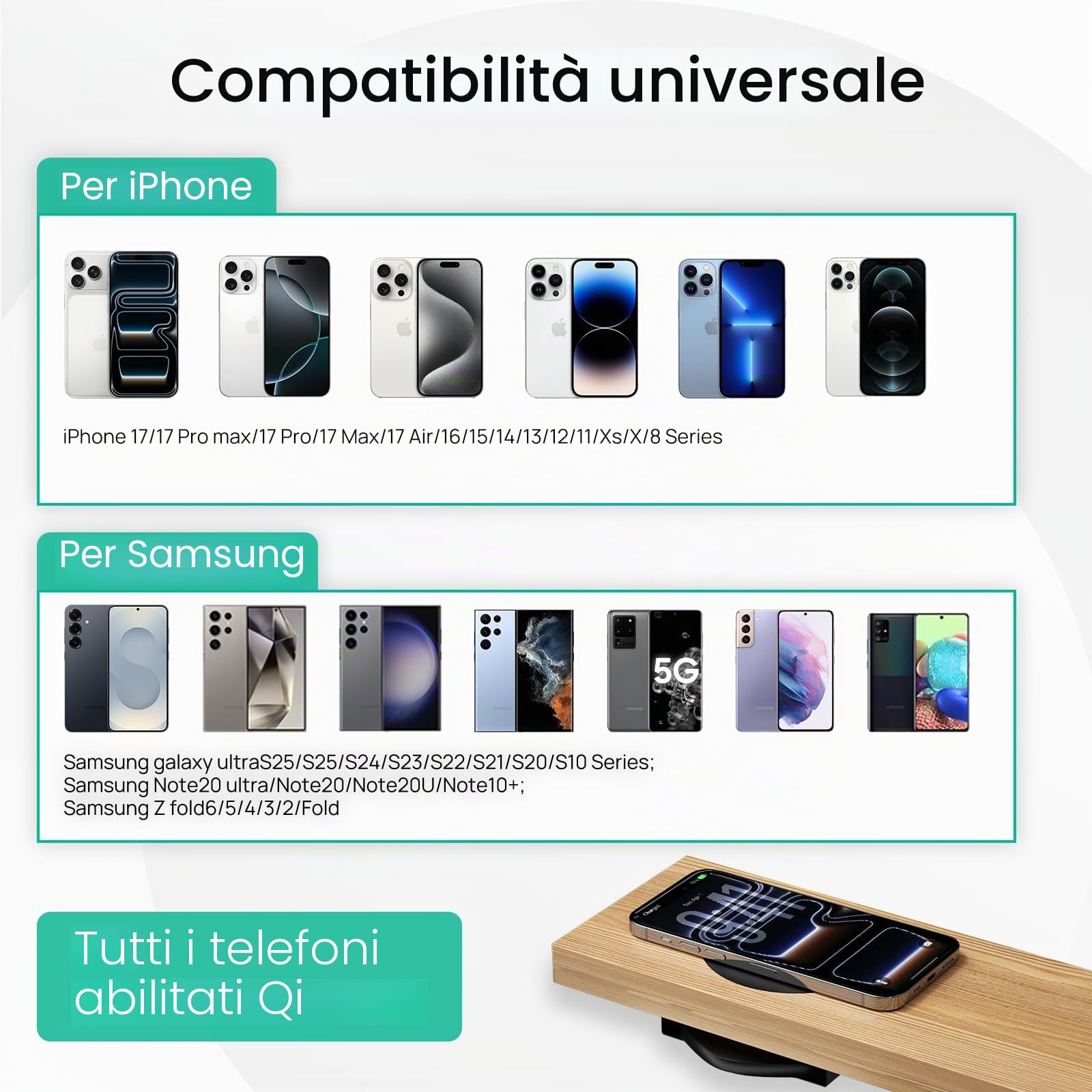 Caricabatterie wireless invisibile KPON (marrone scuro)