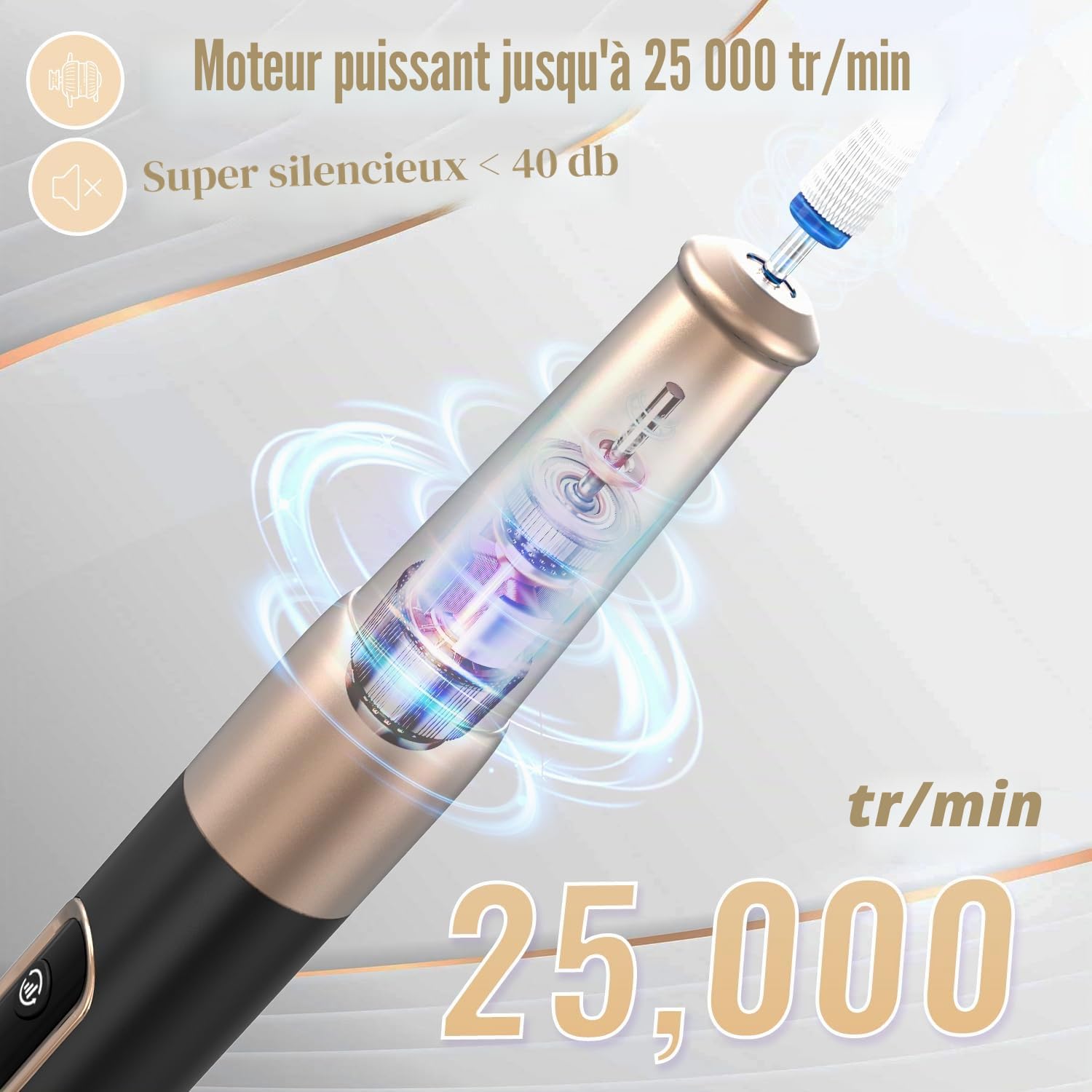 Ponceuse pour Ongles Sans Fil, 12 en 1 Lime a Ongle Electrique Professionnelle 25000 RPM Kit de Manucure Pédicure avec USB Rechargeable, Ponceuse à Ongles pour Gel Acrylique Ongle Noir