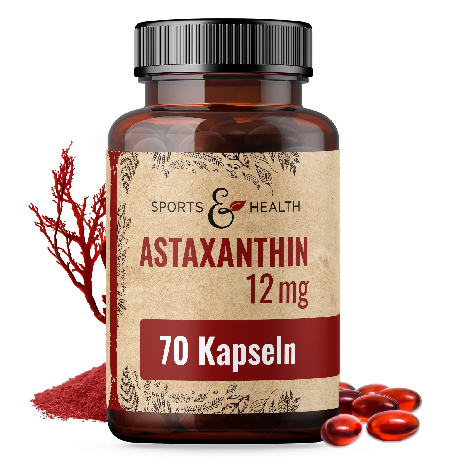 Astaxanthin 12 mg Depot Softgel Kapseln mit Oxidationsschutz - 4 Monatsvorrat - Gel Caps - Mit Vitamin E (70 Kapseln)