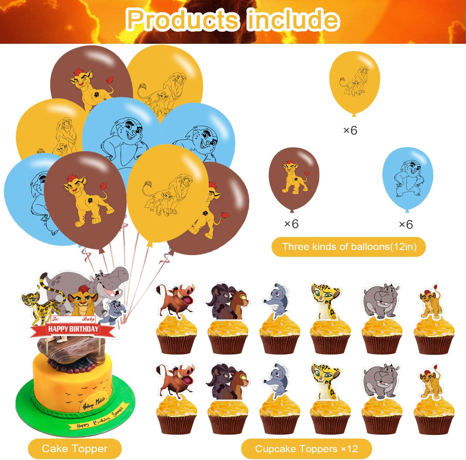 Lion Guard Party Decorations,Birthday Party Supplies For Lion Guard Party Supplies Includes Happy Birthday Banner, Stickers,Balloons, Cupcake Toppers, Cake Topper for Boys And Girls
