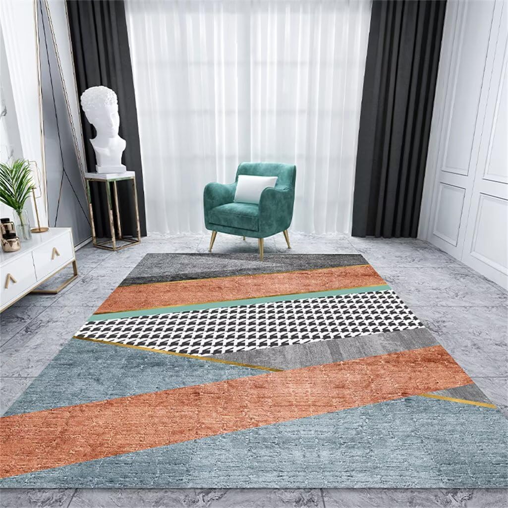 Anti Glisse pour Tapis Tapis Bureau Sol Tapis Rectangulaire De Balcon pour Chambre À Coucher, Tapis Bleu Orange Résistant À La Saleté Tapis De Chambre Fille 200X300Cm 6Ft 6.7''X9Ft 10.1''