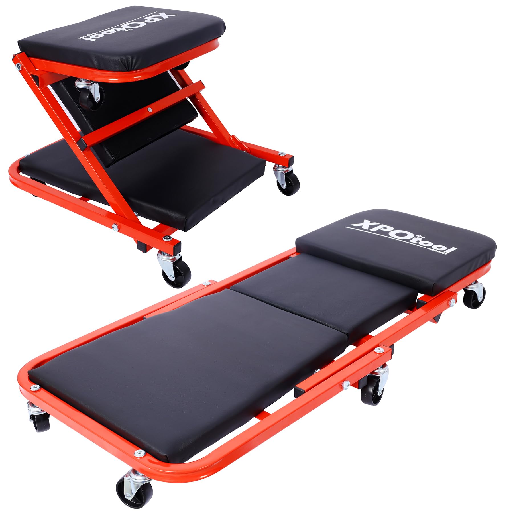 Mechanics Creeper Heavy Duty, Foldable Car Creeper & Under Car Roller for Men, 300 lbs Load Capacity Garage Creeper for Automotive, Garage Shop or Home, Lay Down or Seat, 36", 2 in 1 (Red)