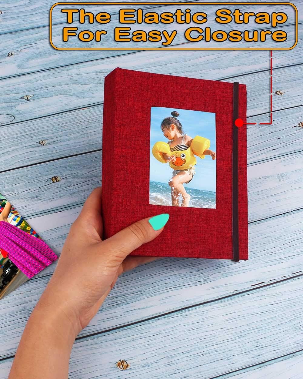 GPIRAL Small Photo Album 4x6 – Clear Pages, Linen Cover with Front Window, Pack of 2, Each Album Holds 52 Photos, Small Brag Book for 4x6 Pictures, Red Fabric image 2