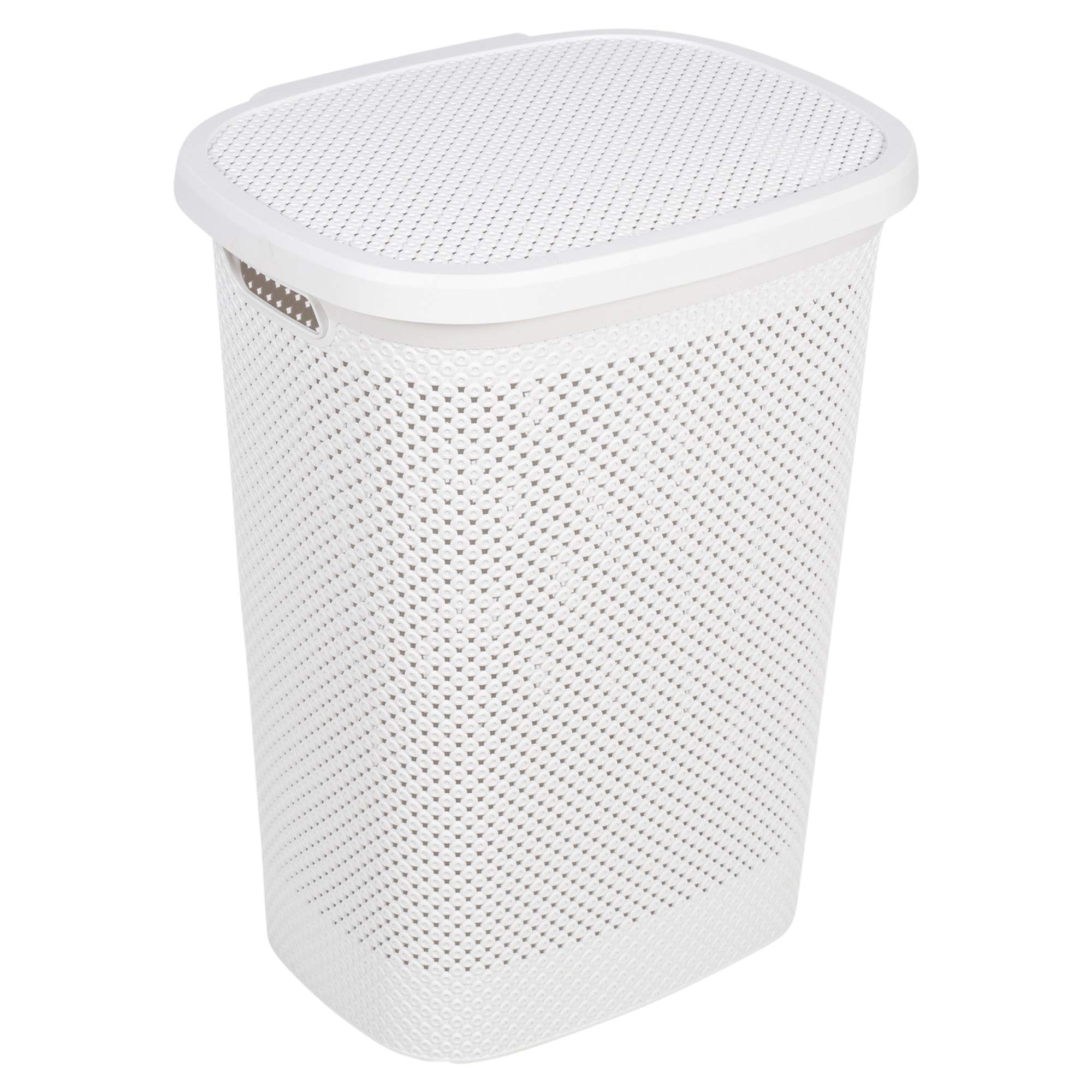 URBNLIVING 60 Litre Large Capacity Plastic Laundry Hamper Basket Bin with Lid and Holes - Prevents Mold (White, Pink, Grey, Teal)