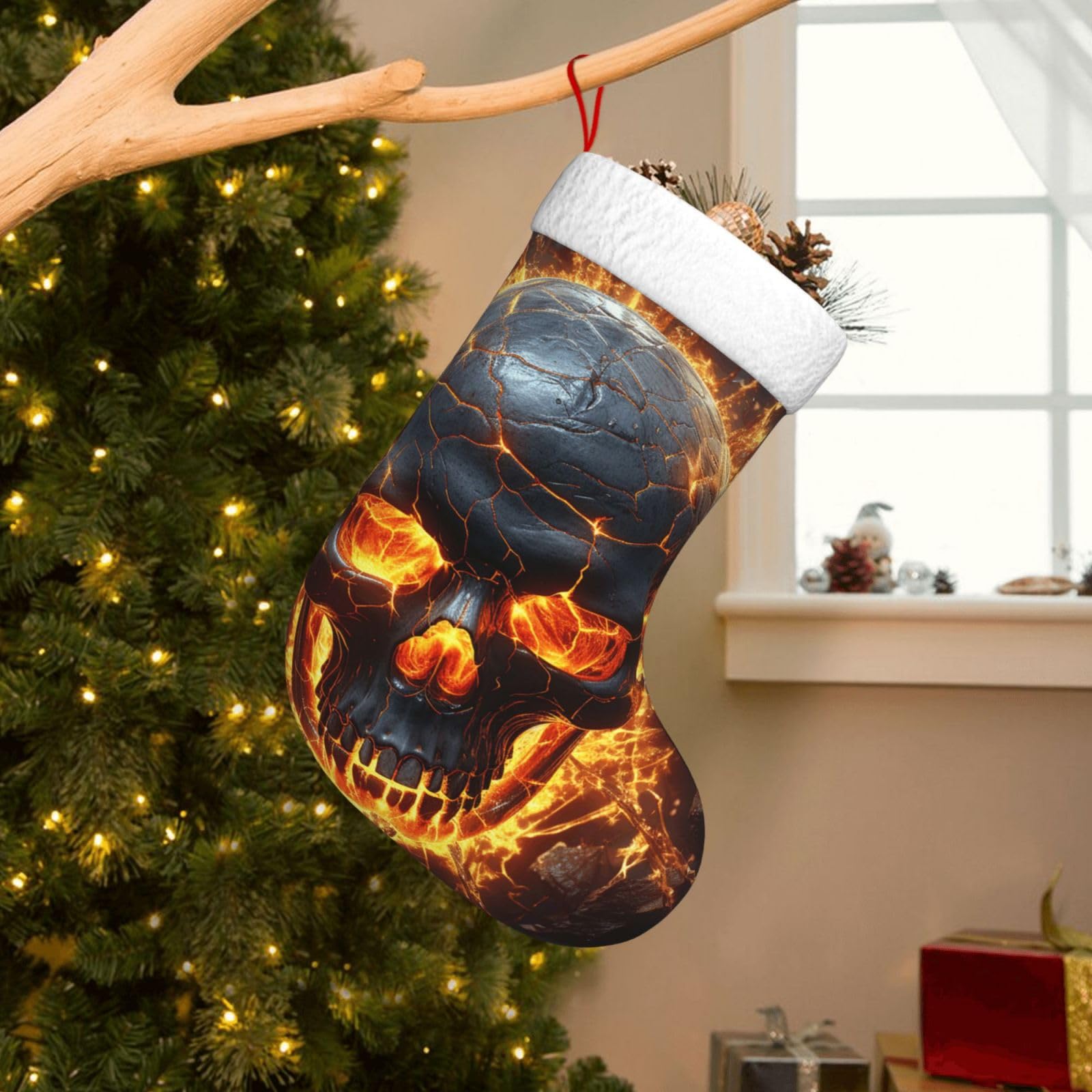 Velvet Christmas Stockings 17.7 Inch, Shattering of Skull Xmas Stocking with Soft Cuff,Classic Personalized Christmas Tree Decoration for Family Holiday New Year Party Supplies