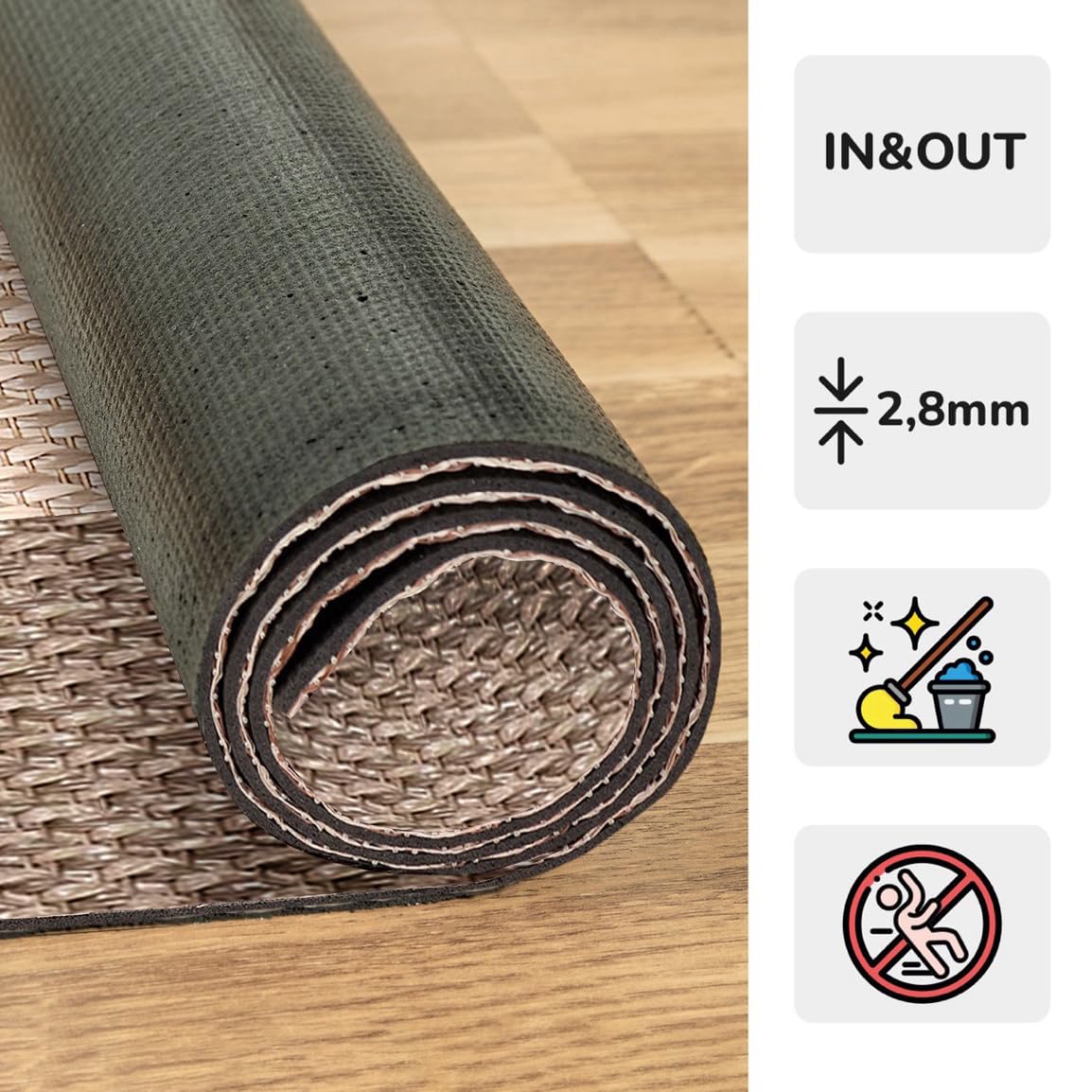 STORESBASIC Alfombra Vinilica Redonda Antideslizante, Lavable y Resistente a Manchas, Tejido Trenzado y Sin Pelo, Alfombra de Vinilo Interiores y Exteriores, Beige-visión 200cm diámetro