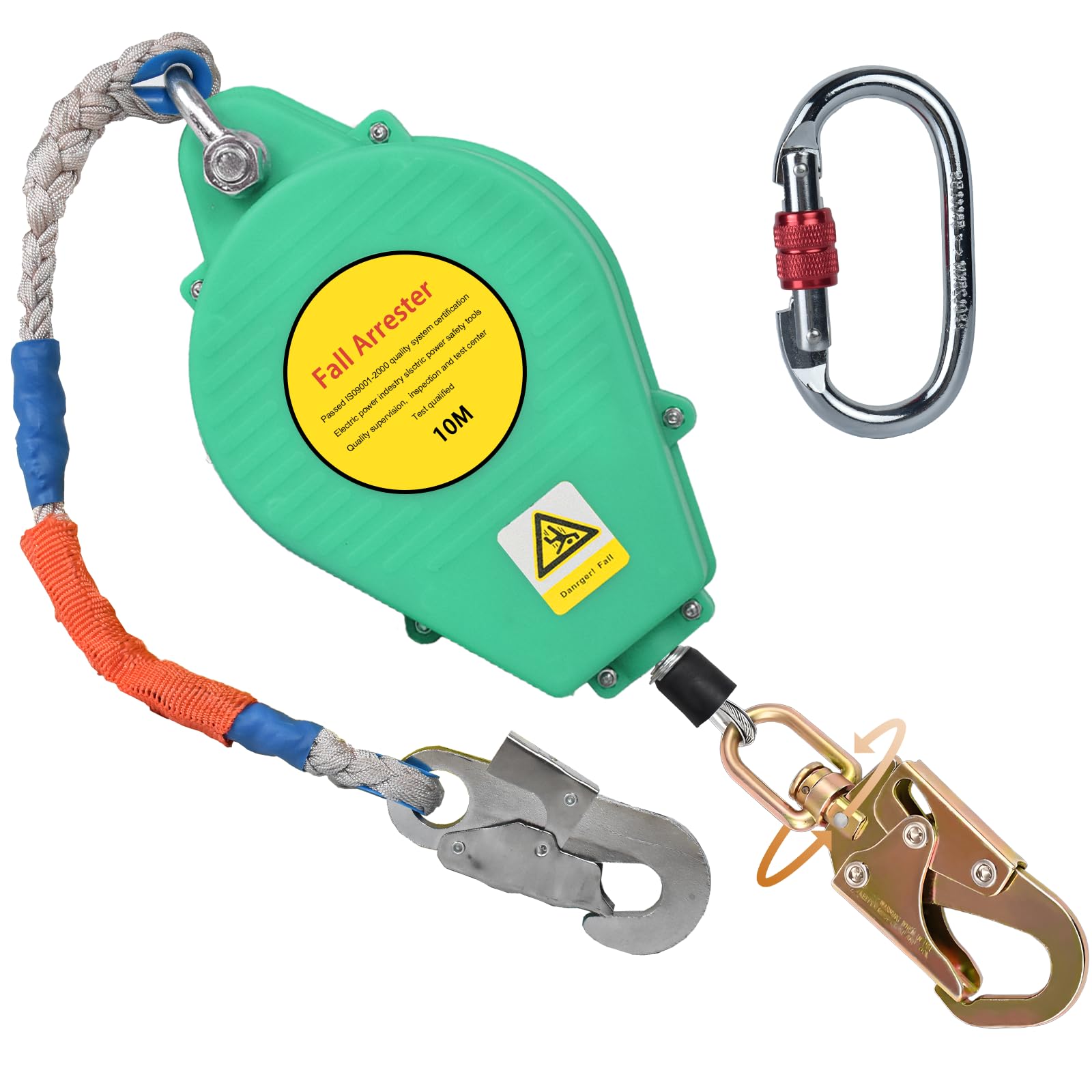 Arnes Linea de Vida Retractil Tejado, Dispositivo Retractil Anticaidas Seguridad Homologado 10 Metros, Arnes Retractil Seguridad para Trabajo Altura y Tejado con Gancho Giratorio(Verde,10m)