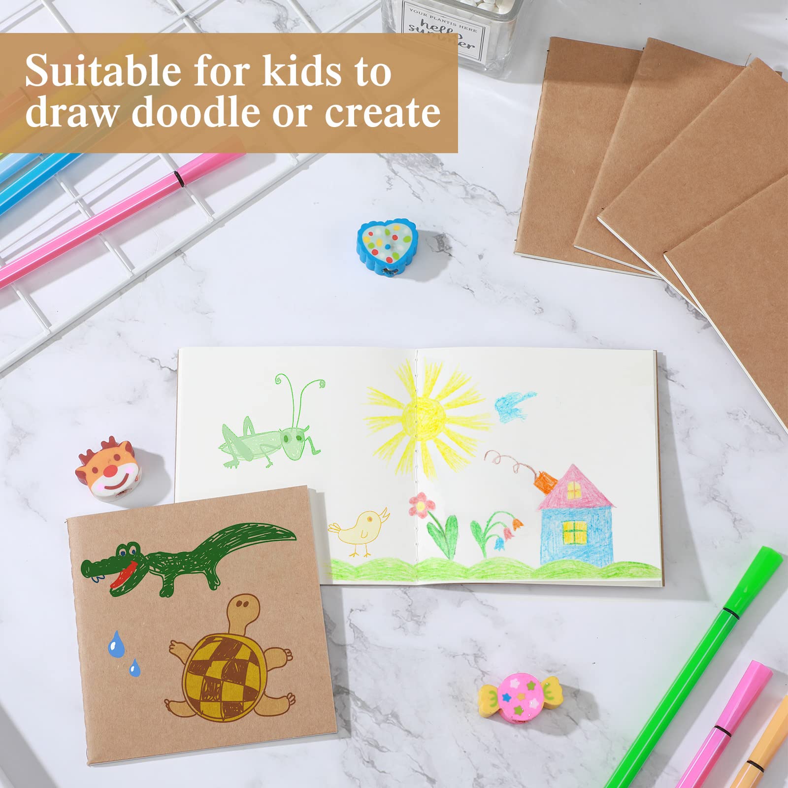 Set di 100 mini quaderni vuoti, piccoli quaderni in carta kraft, non foderati, diari tascabili, per bambini, schizzi, forniture per ufficio, 10,2 x 10,2 cm, piccoli quaderni da disegno con 24 fogli