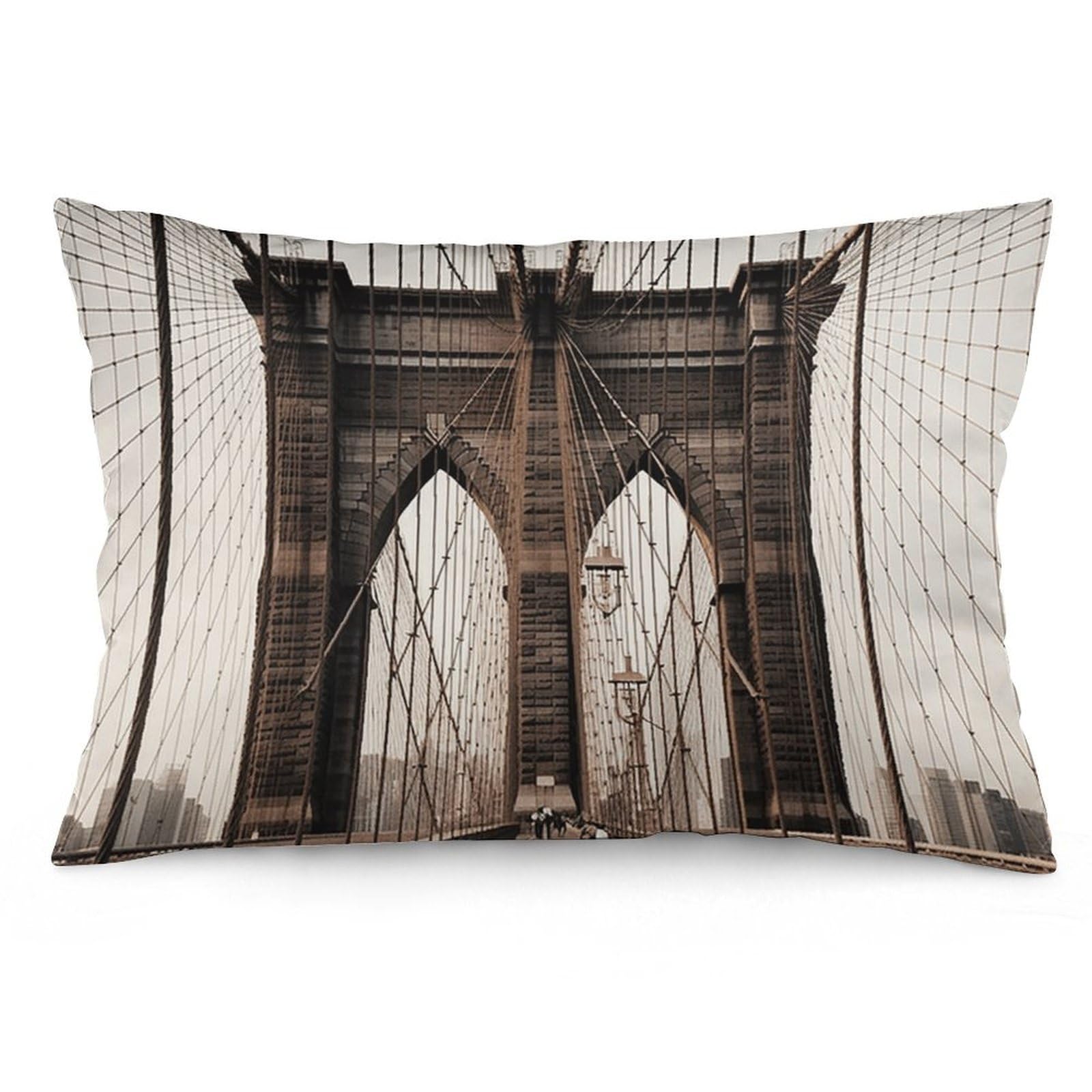 2 Pack Pillow Cases for Hair and Skin, Soft Breathable Pillow Case Covers with Hidden Zipper, Photo of Brooklyn Bridge Pillowcase 20"x30" Pillow Covers for Sleeping Gift