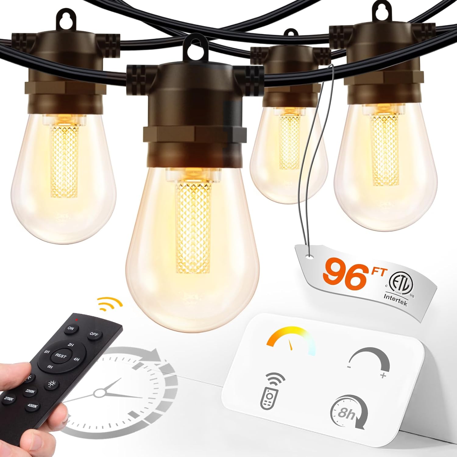 addlon 96FT (2Pack*48FT) Upgraded LED Outdoor String Lights with