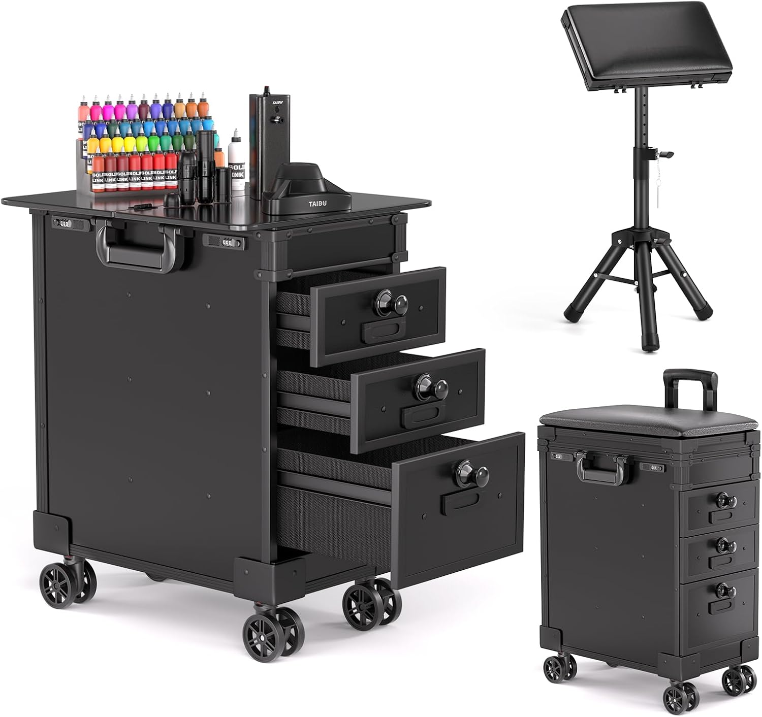 3 Drawers Adjustable Tattoo Travel Case with Tattoo...