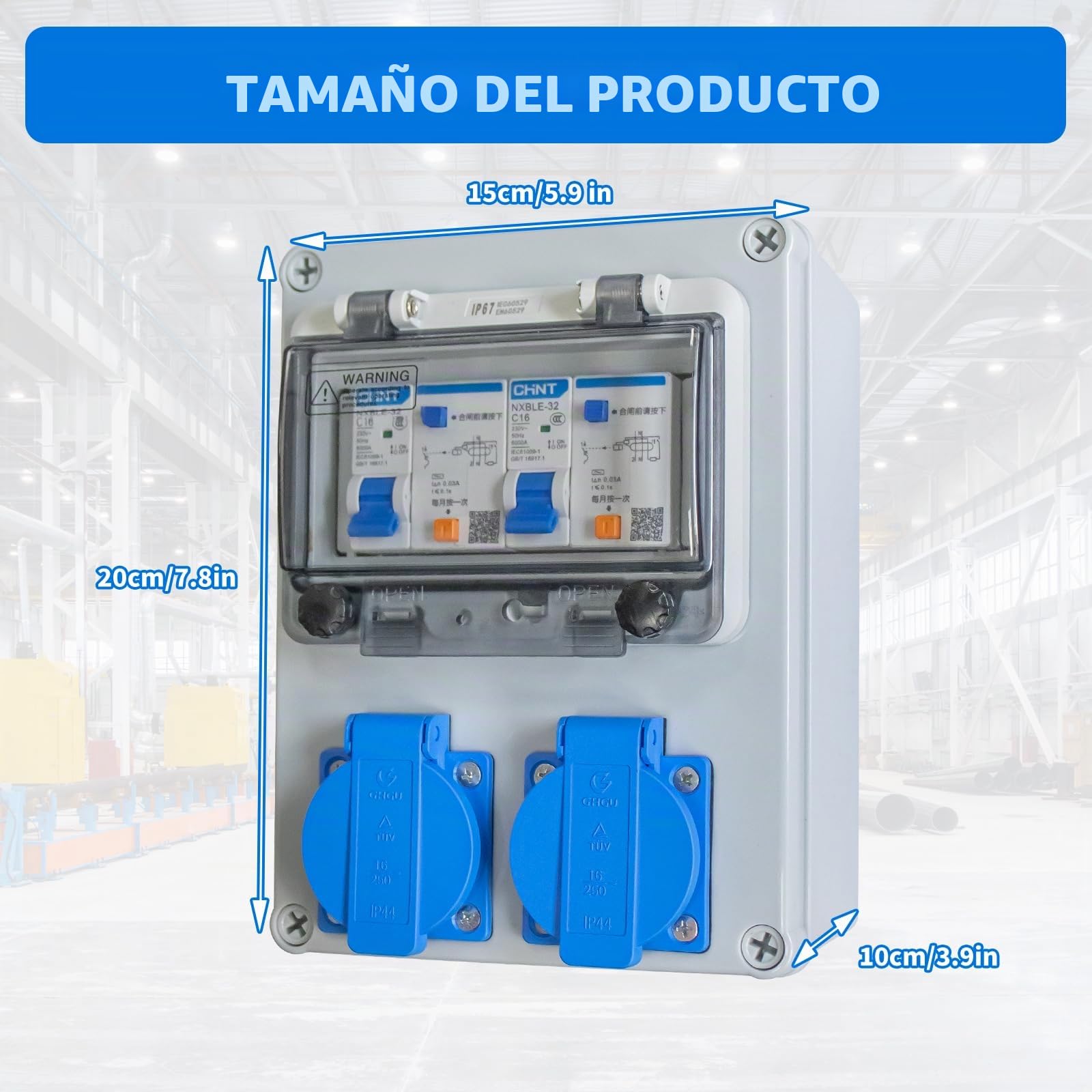 Baustromverteiler 16A, Distribuidor de Corriente para Interruptor Diferencial, 2 * 230V Wandverteiler Enchufes Tapo, Cuadro de Pared Precableado uso al Aire Libre, Camping, Caravana, Obras