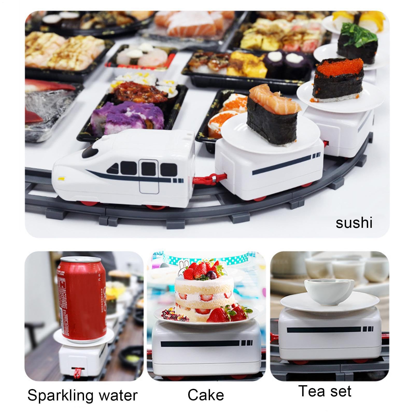 Pociąg Sushi dla Dzieci - Zestaw obrotowy na baterie - Zestaw pociągów dla | maluchów na imprezę, stół wystawowy do sushi, huśtawka, zabawki dzieci, chłopców i dziewcząt od 4 lat