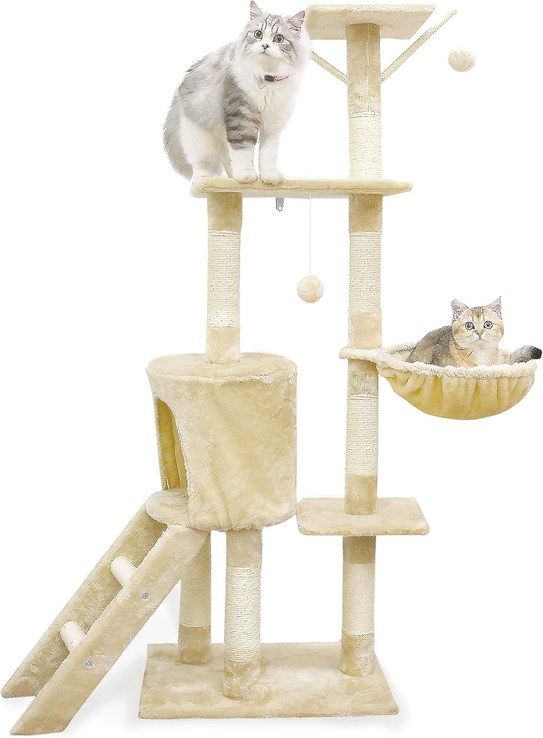 ABclown Cat Tree 54" Cat Tower for Indoor Cats, Multi-Level Cat House Condo with Large Perch, Baskets, Sisal Scratching Posts & Cat Climbing Stand with Toy for Kittens Play and Rest Activity Tower : Pet Supplies