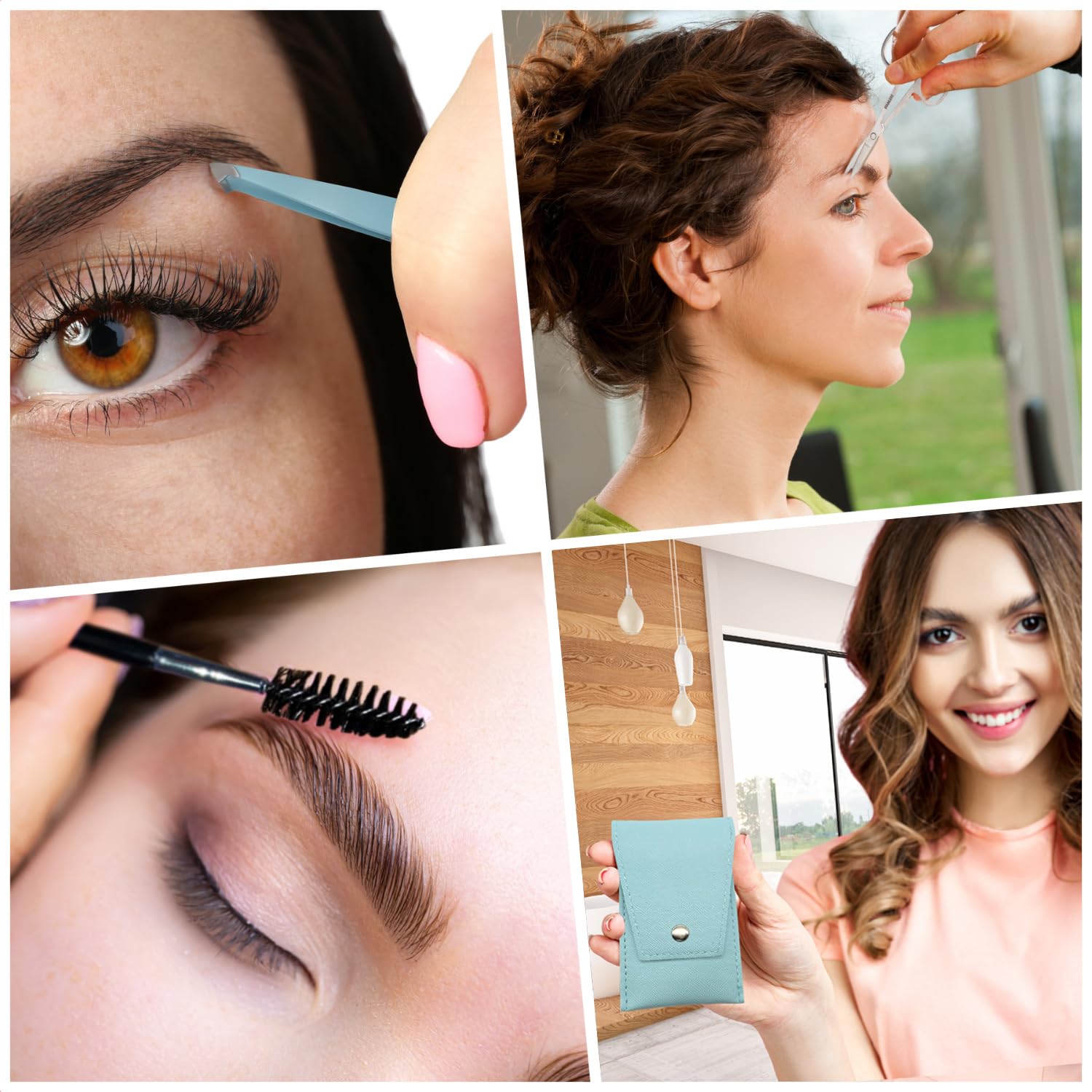 Set de Pinzas de Cejas Profesionales Con Espejo de Aumento x10 - 4 Tipos de Pinzas, Cepillo y Tijeras - Regalo Para Parejas