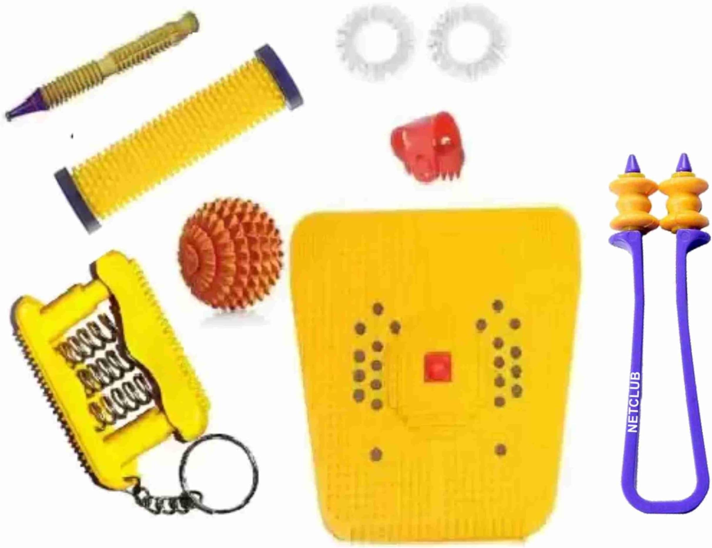 NETCLUBAcupressure Energy mat with wooden ball thumb rings jimmy soft roller & Pocket Grip Exerciser Combo accupuncture stress relief Massager