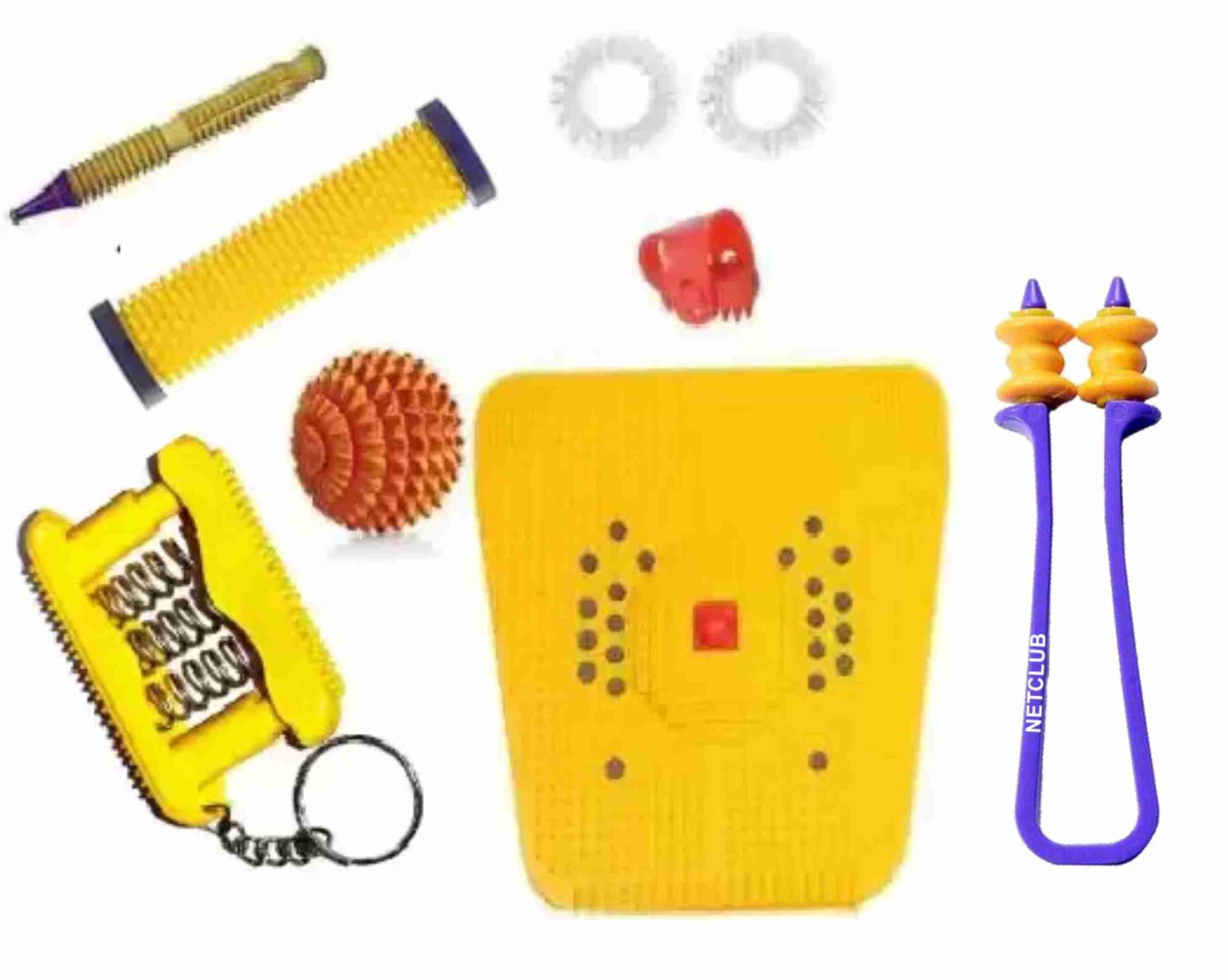 NETCLUBAcupressure Energy mat with wooden ball thumb rings jimmy soft roller & Pocket Grip Exerciser Combo accupuncture stress relief Massager
