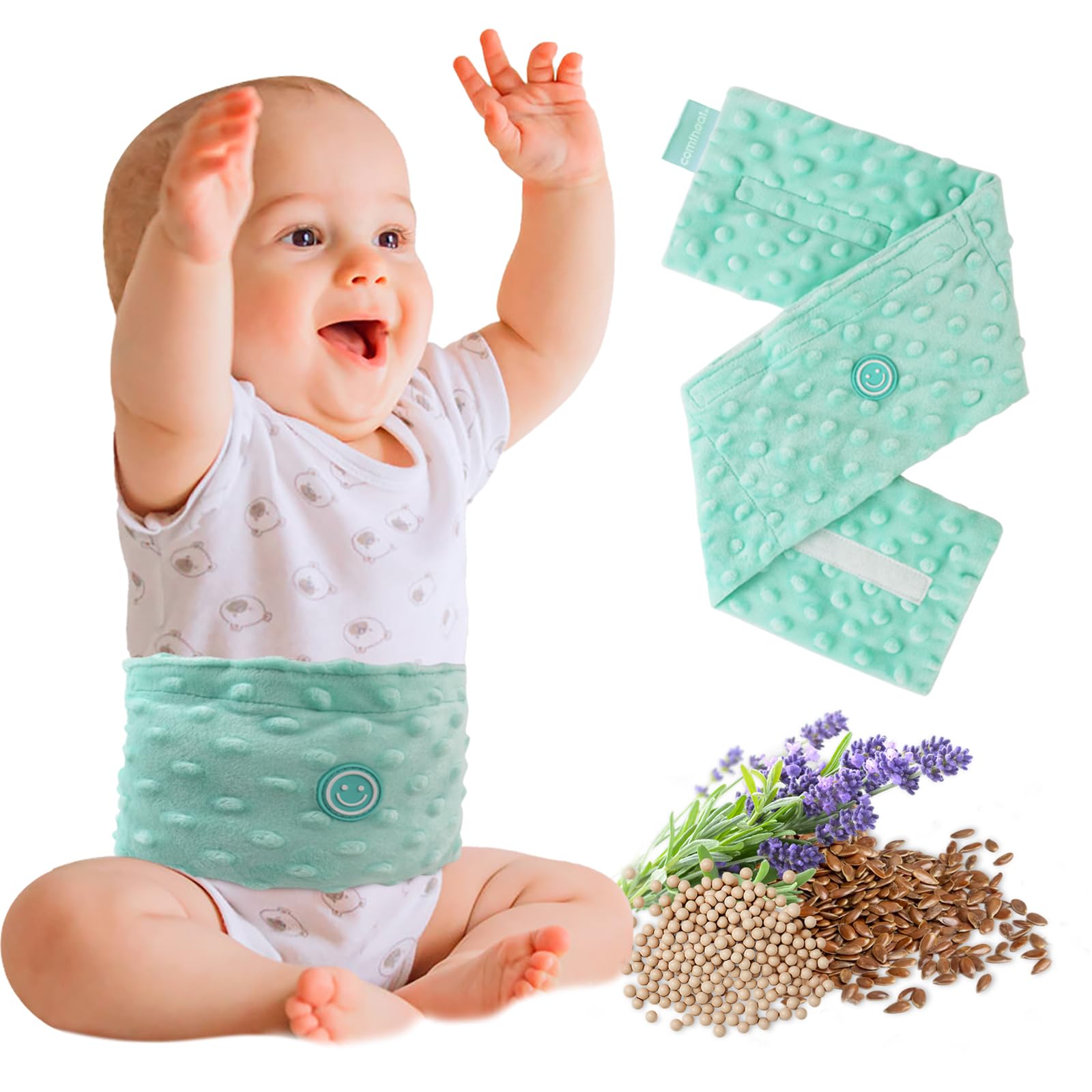 Coliche e gas Relief per neonati e bambini piccoli, semi di lino riscaldati Tummy Wrap, cintura Swaddling, aiuto naturale per Upset Stomach in neonati e bambini, 0-3 anni (verde)