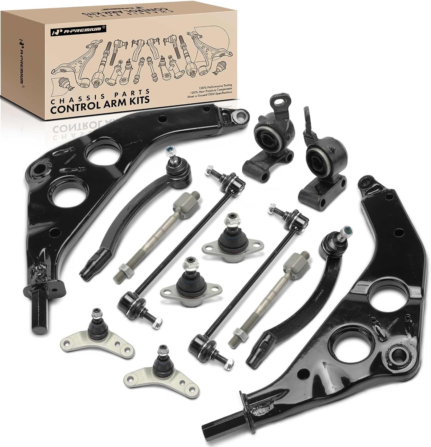 A-Premium Set of 14, Front Lower Control Arm, Sway Bar Link, Lower Inner Outer Ball Joint, Inner Outer Tie Rod End, Lower Rearward Control Arm Bushing, Compatible with Mini Cooper 2003-2008