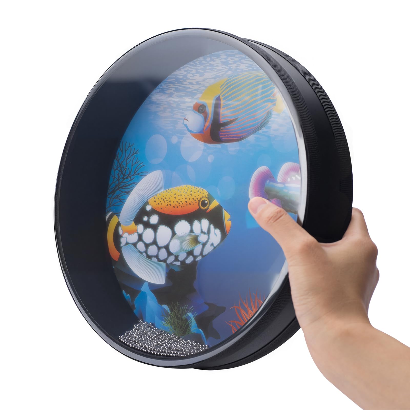 Tamburo Oceanico da 25cm Ocean Drum Tamburo Ondulato Tamburo Marino a Percussione Strumento Musicale a Tamburo Oceanico Riempito con Sfere d'acciaio