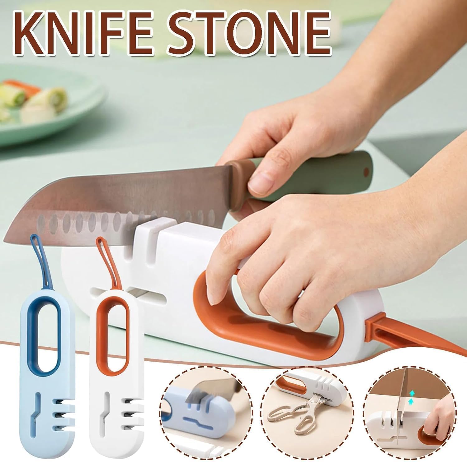 vivacity KnNife SharpeEner, KnifFe SharpenEer Roller KitcHhen KnNife SharPpener with Hook Band Non Slip KnifFe SharpEener, Labor Saving Knife ShaRrpener, Manual KniFfe Scissor Sharpening Tool 4