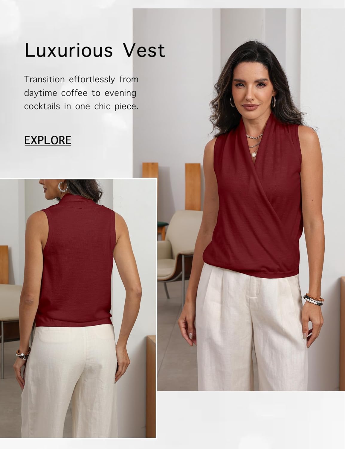 Prettywear Women Wool Blend Sweater Vest Dressy Casual Sleeveless Halter Tank Tops Trendy Summer Wrap Blouse Outfits - Image 4