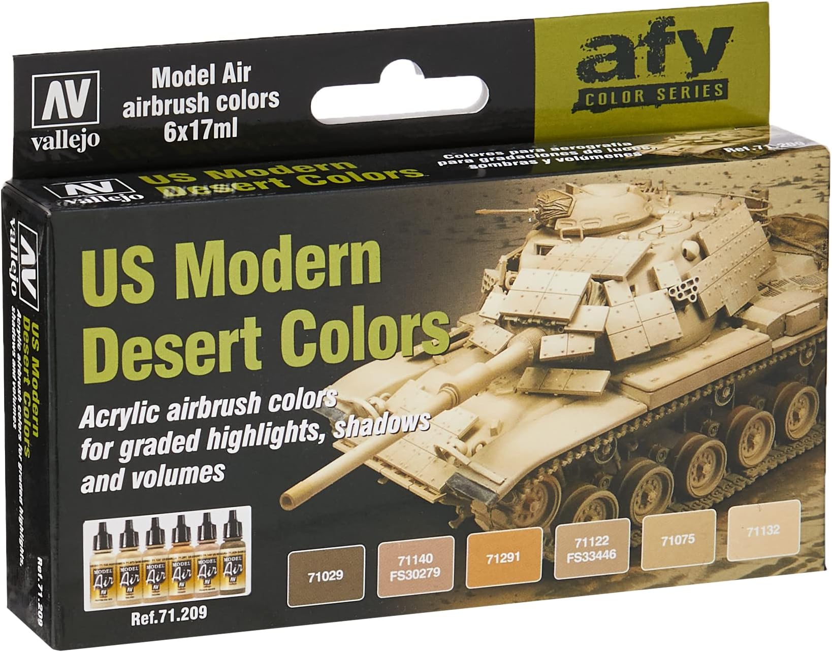 Vallejo - US Modern Desert Colors Acrylic Paint Set | Model Air | AFV Color Series Precise Kit for Historical Reenactments with Artist-Quality Pigments | 6 Bottles x 17 ml (0.57 fl.oz.)