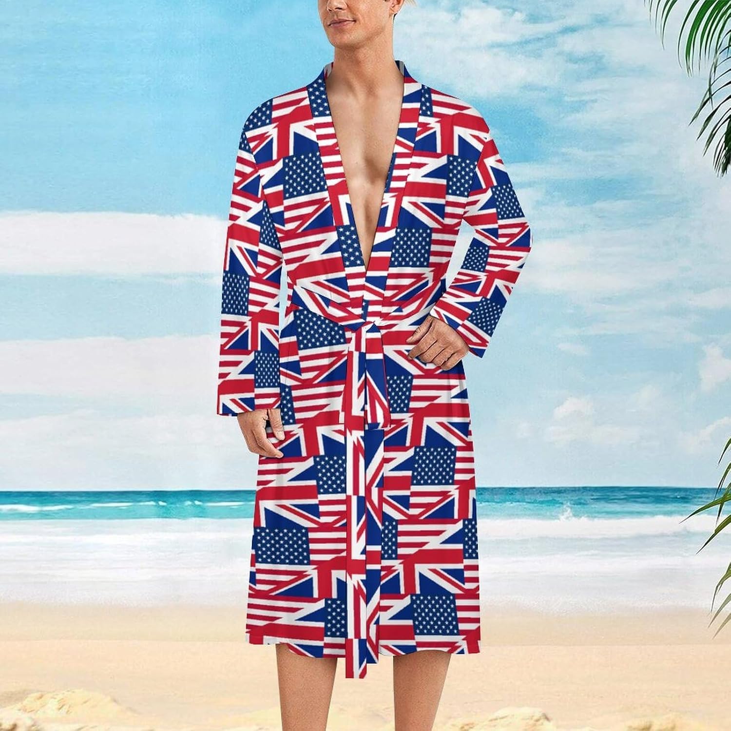 Flag of USA And United Kingdom Mens Robe Long Bathrobe for Women Bath Robes Lightweight Soft Printed Sleepwear