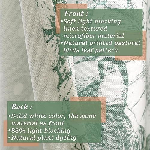 Vista 27 de Autumn Dream Cortinas opacas blancas con ojales en la parte superior, hojas pastorales de microfibra, flamenco floral, cortinas de granja para sala
