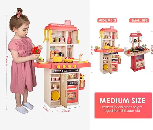Miniatura 7 de Juego de cocina para niños, 47 piezas de juguetes de cocina de 25 pulgadas para niños pequeños, juego de accesorios de juguete con sonidos y luces